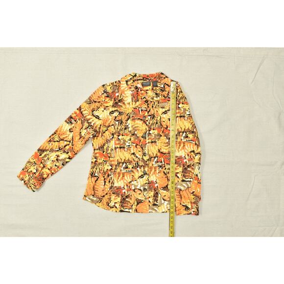 Chico's Additions Women's Size 2 L Orange Abstract Cotton Blend Button-Up Top - Picture 4 of 8